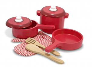 Melissa & Doug Deluxe Pots and Pans Wooden Kitchen Accessory Set