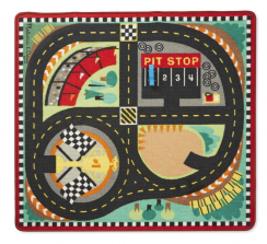 Melissa & Doug Round the Speedway Race Track Rug with 4 Woooden Race Cars
