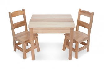 Melissa & Doug Solid Wood Table and 2 Chairs Set - Light Finish Furniture for Playroom