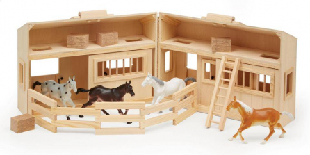 Melissa & Doug Fold and Go Wooden Horse Stable Dollhouse with Handle and Toy Horses