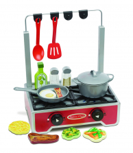 Melissa & Doug 17-Piece Deluxe Wooden Cooktop Set With Wooden Play Food, Durable Pot and Pan