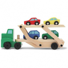 Melissa & Doug Car Carrier Truck and Cars Wooden Toy Set With 1 Truck and 4 Cars