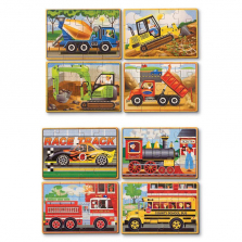 Melissa & Doug Wooden Jigsaw Puzzles Set: Vehicles and Construction