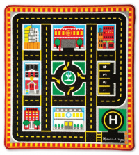 Melissa & Doug Round The City Rescue Rug With 4 Wooden Vehicles (39 x 36 inches)