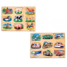 Melissa & Doug Sound Wooden Peg Puzzles Set - Farm and Vehicles