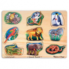 Melissa & Doug Zoo Sound Puzzle - Wooden Peg Puzzle With Sound Effects (8 pcs)