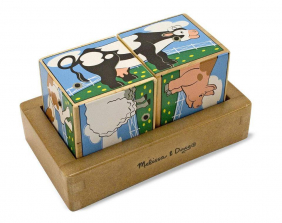 Melissa & Doug Farm Sound Blocks 6-in-1 Puzzle With Wooden Tray