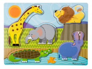 Melissa & Doug Fresh Start Zoo Animals Touch and Feel Wooden Puzzle - 5-piece