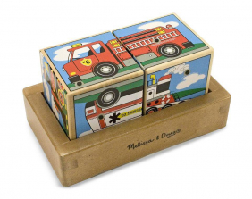 Melissa & Doug Vehicles Blocks 6-in-1 Puzzle With Wooden Tray