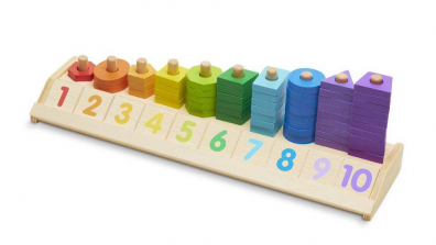 Melissa & Doug Counting Shape Stacker - Wooden Educational Toy With 55 Shapes and 10 Number Tiles