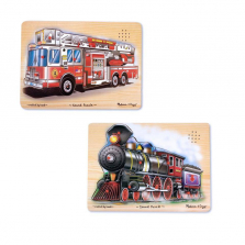 Melissa & Doug Vehicles Sound Wooden Peg Puzzles Set - Fire Truck and Train