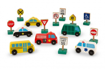 Melissa & Doug Wooden Vehicles and Traffic Signs With 6 Cars and 9 Signs