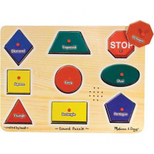 Melissa & Doug Shapes Sound Puzzle - Wooden Peg Puzzle With Sound Effects (9 pcs)