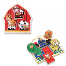 Melissa & Doug Jumbo Knob Wooden Puzzles Set - Shapes and Barn