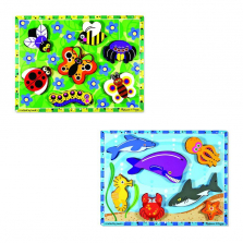 Melissa & Doug Wooden Chunky Puzzles Set - Ocean Animals and Insects