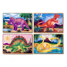 Melissa & Doug Dinosaurs 4-in-1 Wooden Jigsaw Puzzles in a Storage Box (48 pcs)