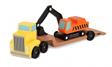 Melissa & Doug Trailer and Excavator Wooden Vehicle Set (3 pcs)