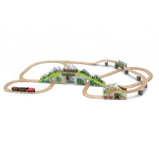 Melissa & Doug Mountain Tunnel Train Set With 2 Tunnels, Sound Effects, Magic Mine Cars (64 pcs)