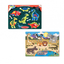 Melissa & Doug Animals Wooden Peg Puzzles Set - Safari and Dinosaurs