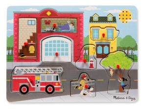 Melissa & Doug Around the Fire Station Sound Puzzle - Wooden Peg Puzzle (8 pieces)