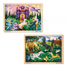 Melissa & Doug Wooden Jigsaw Puzzles Set - Fairy Princess Castle and Horses