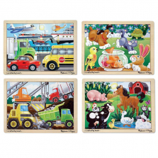 Melissa & Doug Wooden Jigsaw Puzzles Set: Vehicles, Pets, Construction, and Farm (4 puzzles)