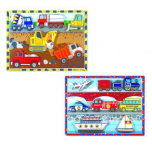 Melissa & Doug Wooden Chunky Puzzles Set - Vehicles and Construction