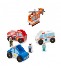 Melissa & Doug Emergency Vehicle Wooden Play Set With 4 Vehicles, 4 Play Figures