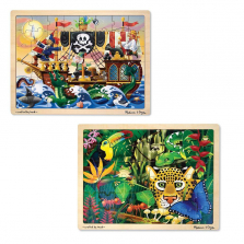 Melissa & Doug Wooden Jigsaw Puzzles Set - Rainforest Animals and Pirate Ship (48 pcs)