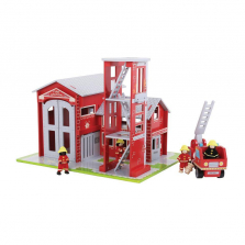 Bigjigs Toys Heritage Wooden Fire Station and Engine Play Set
