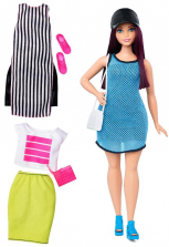 Barbie Fashionistas Doll with Fashion Set - Blue Dress, White & Black Tunic, T-Shirt & Skirt