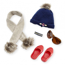 Journey Girls Fur Beanie with Red Flats Fashion Accessories Set