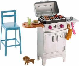 Barbie Furniture and Accessories Playset - BBQ Grill, puppy and chair