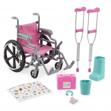 Journey Girls Wheelchair and Crutch Set - Pink with Teal Cast