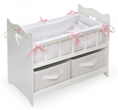 Badger Basket White Rose Doll Crib with Two Baskets for 20-inch Doll