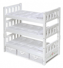 Badger Basket Toys 1-2-3 Convertible18 inch Doll Bunk Bed with Storage Baskets - White Rose