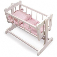 Heirloom Style Doll Cradle with Pink Gingham Bedding