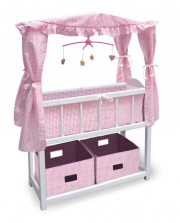 Badger Basket Doll Crib Bed with Shelf, Two Baskets, Canopy and Mobile