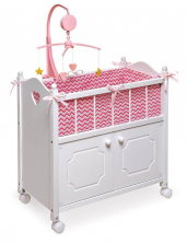 Badger Basket Doll Crib with Cabinet, Bedding and Mobile for 22 inch Doll - Chevron Print