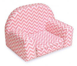 Badger Basket Pink Chevron Upholstered Doll Chair with Foldout Bed for 20-inch Doll