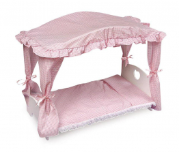 Badger Basket Canopy Doll Bed with Pink Gingham Bedding for 20 inch Doll
