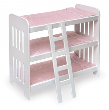 Badger Basket Triple Doll Bunk Bed with Ladder and Pink Gingham Mats for 20 inch Doll