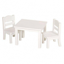 White Table and Chair Set with Doll