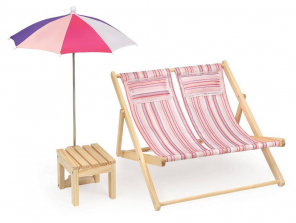 Badger Basket Double Doll Beach Chair with Table and Umbrella for 18 inch Doll - Summer Stripes