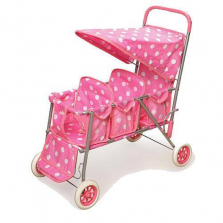 Triple Doll Stroller - Pink Polka Dot