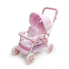 Double Front-to-Back Doll Stroller, Pink and White Gingham