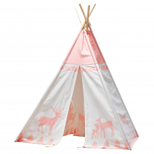 Teamson Kids Cotton Canvas Teepee - White with Pink Deer