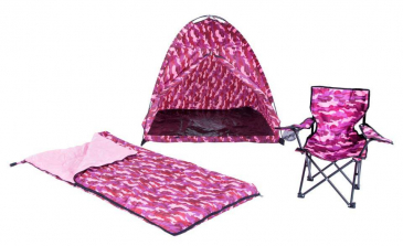 Pacific Play Tents Pink Camo Tent, Chair & Sleeping Bag Set