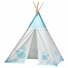 Teamson Kids Cotton Canvas Teepee - White with Blue Whale