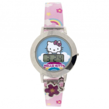 Hello Kitty LCD Silver Case with Rainbow Strap Watch